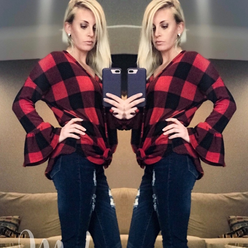 Buffalo Plaid Bell Sleeve Top
